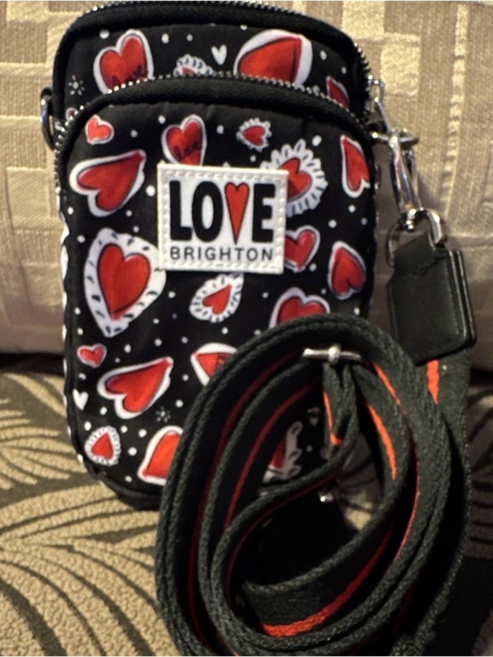 Brighton Black Crossbody with Red Heart Print Travel Fall